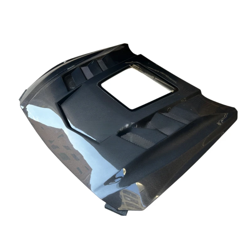 Transparent Glass Style Carbon Fiber Car Engine Hood Direct Install Fit 2024+ Mustang
