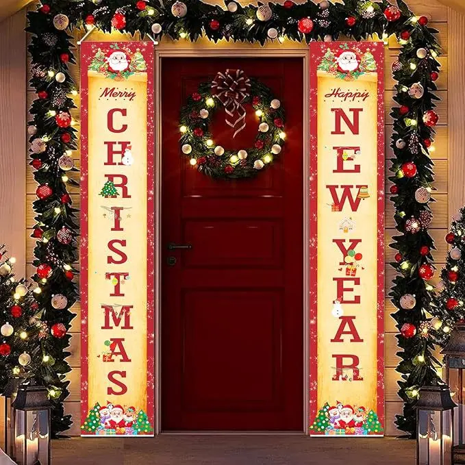 Christmas Door Association Holiday Decoration, Polyester Flag, Family Party Scene Layout, Atmosphere Supplies