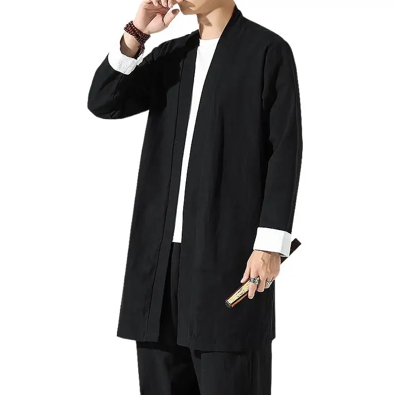 Mens Trench Coat Jacket Plus Size 4XL 5XL Kimono Casual Long Cardigan Jacket Male Solid Autumn Outerwear Tops jaqueta masculina