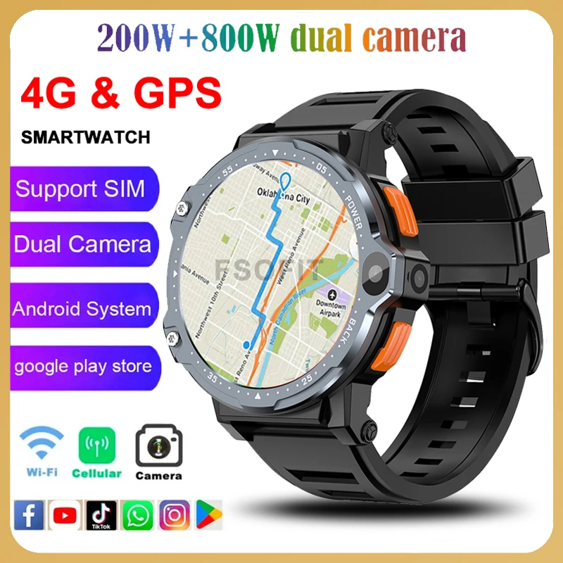 

4G Network SIM Card Smart Watch HD Dual Camera WIFI Bluetooth GPS NFC 800mAh Battery Android Smartwatch Support Google Play
