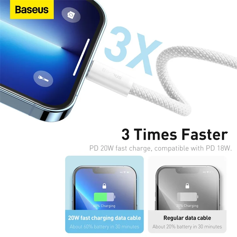 Baseus 20W PD USB C to Lightning Cable for iPhone 14 13 12 Pro Max Fast Charging Type C Cable for iPhone for iPad