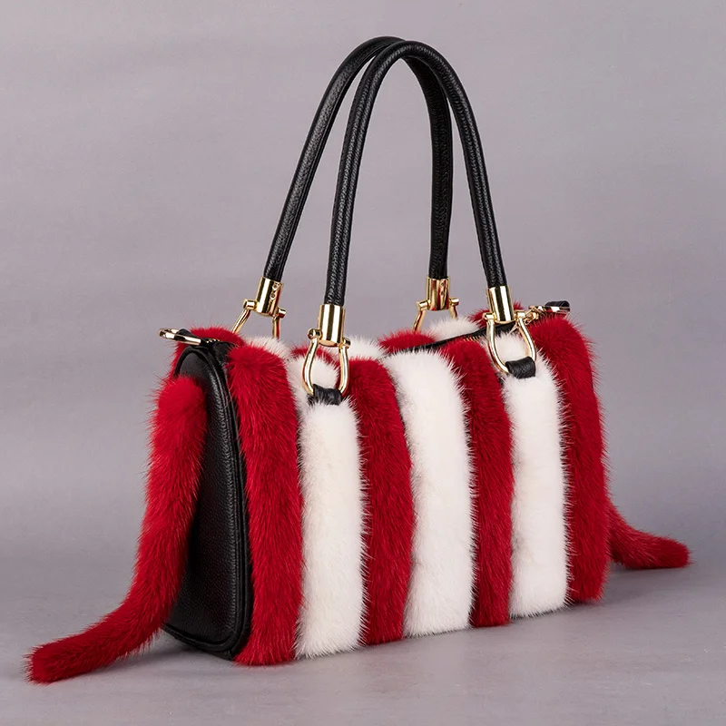 Mink Fur Bag Fashion Women\'s Fur Bag Furry Fur Hangbags Winter Shoulder Bag Day Clutches For Women Lady Simple Style Evening Bag