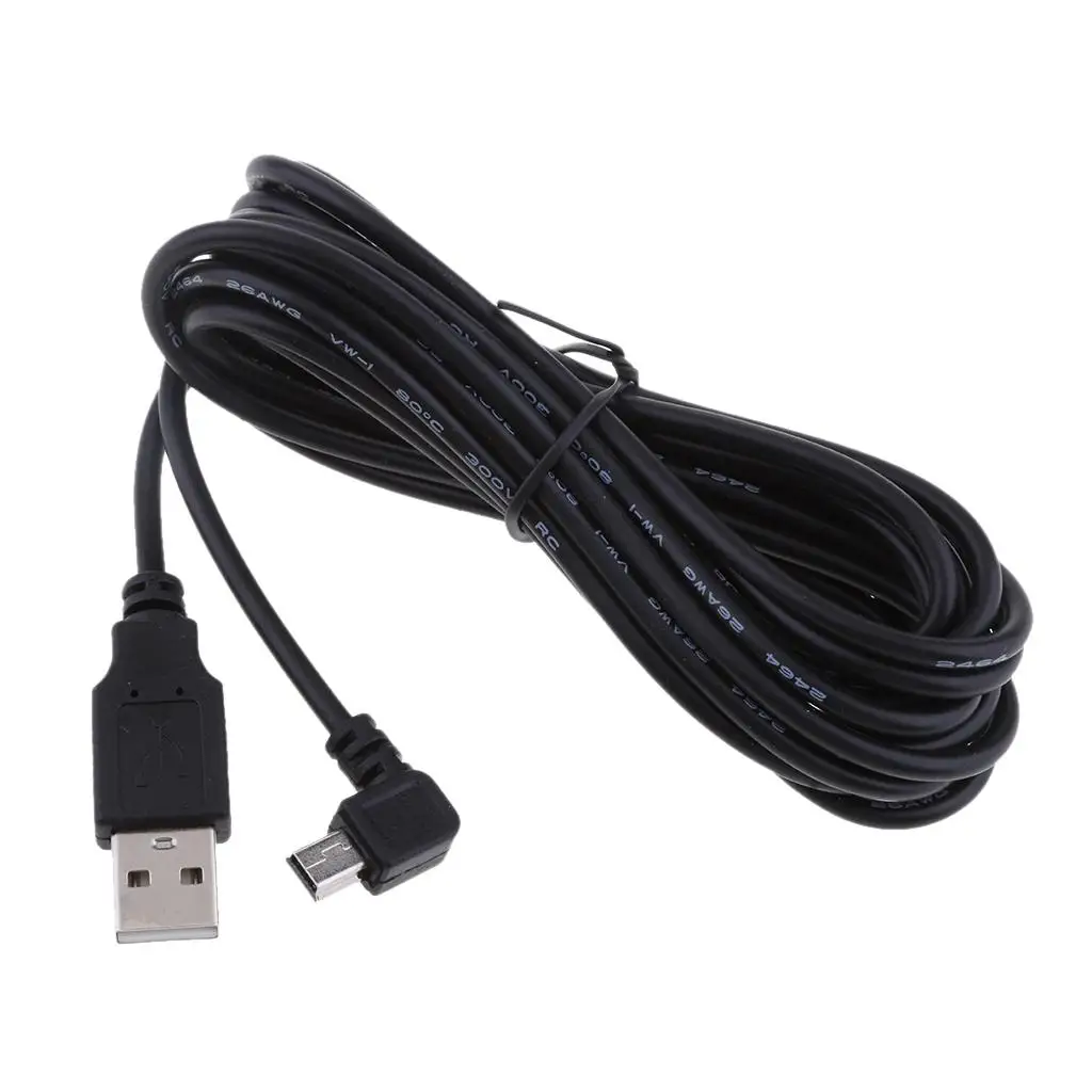 Durable 5V 2A Mini USB Chargers Cable 90 Degree Left Head for DVR Charging .5Meters