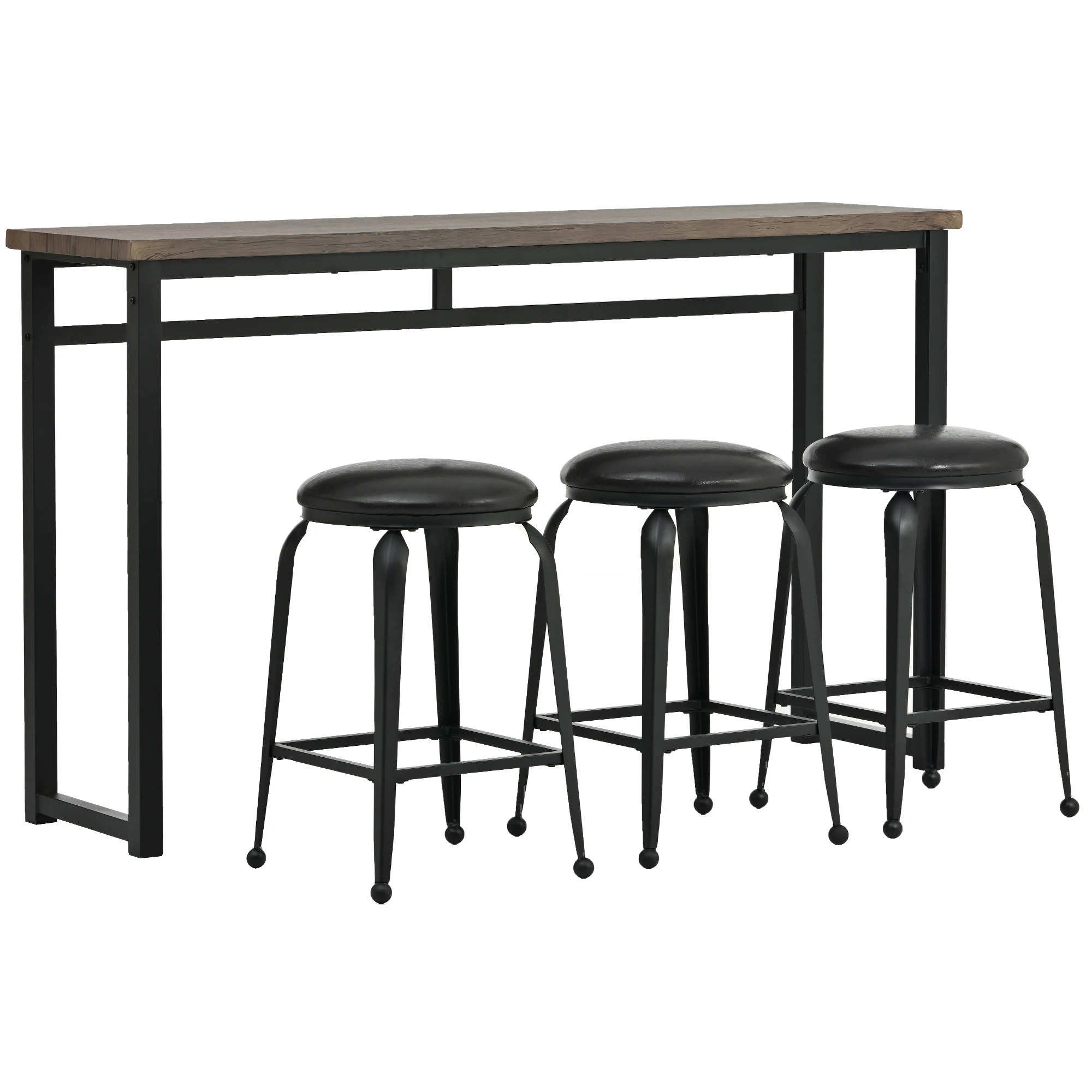 MilleLoom Long Bar Table Set with 3 PU Upholstered Bar Stools, Industrial Counter Height Bar Table Set, Counter Height Table