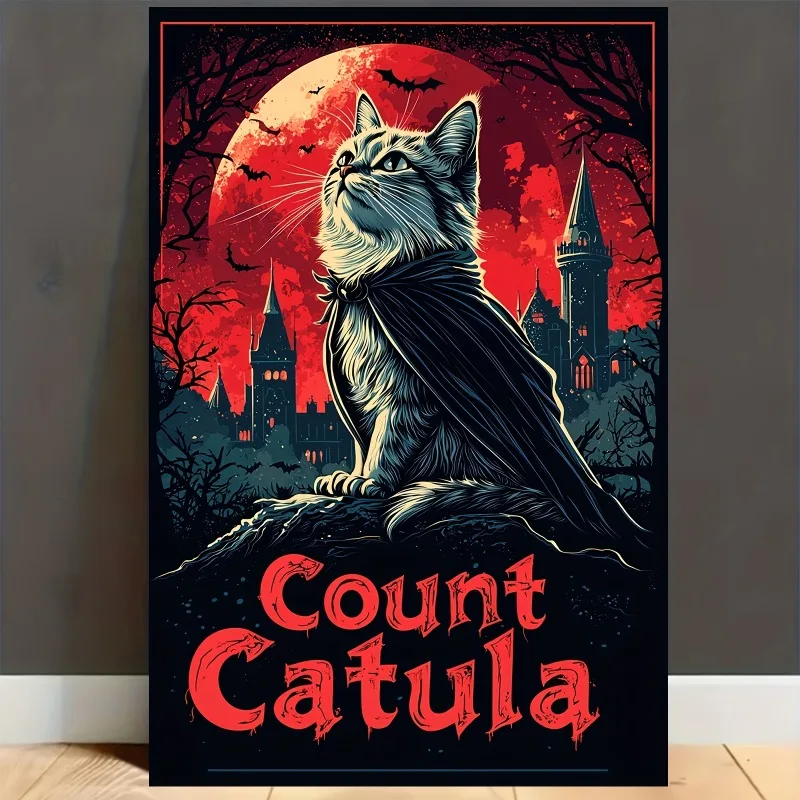 

Vampire Cat Canvas Art, Gothic Retro Horror Wall Decor, Unframed Poster for Living Room & Bedroom, for Halloween Room Decor