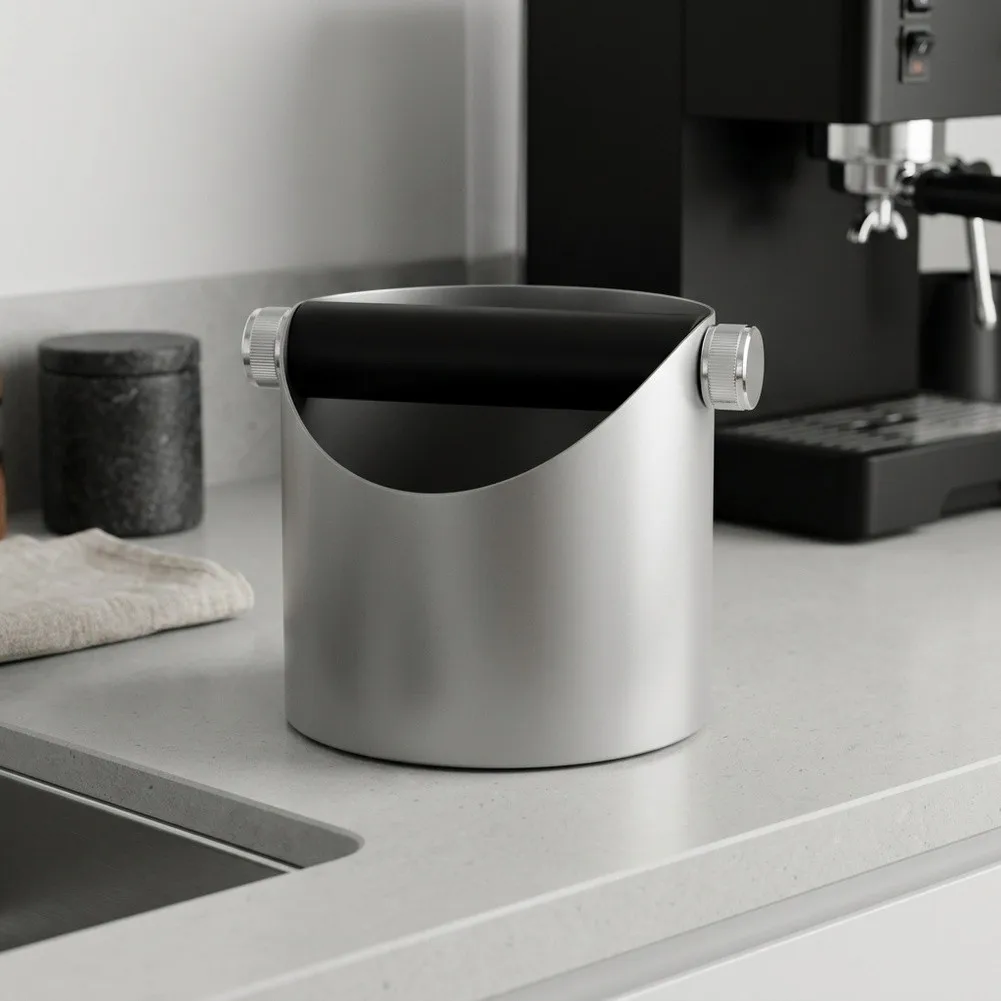 1 Piece Gray Steel Coffee Knock Box With Silicone Bar For Espresso Grounds Waste Disposal Home Cafe Kitchen Accessory