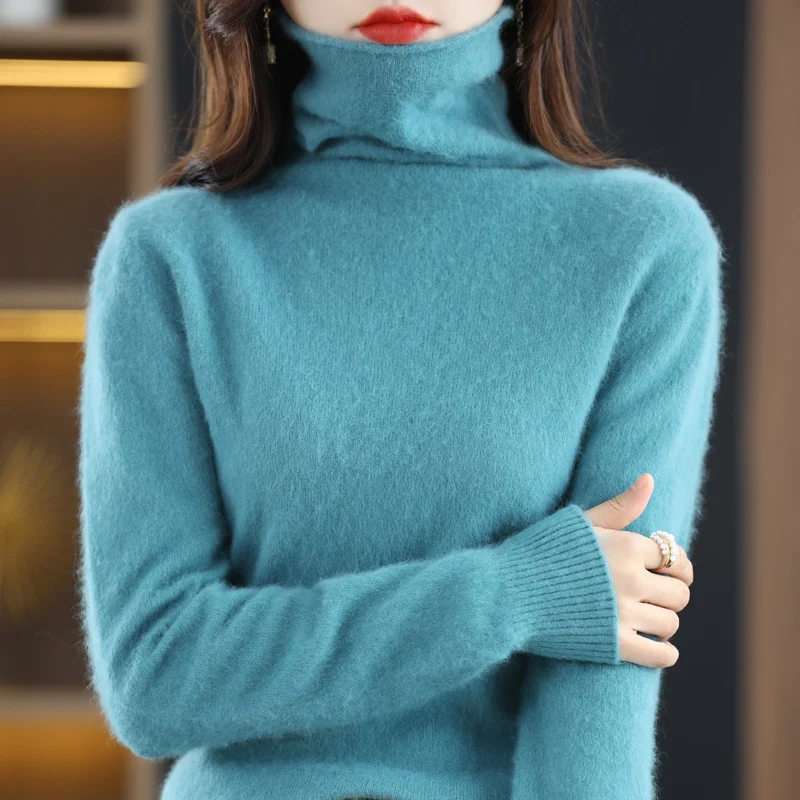 Autumn and winter new 100% pure mink cashmere sweater women's turtleneck pullover knitted soft fashion women's top