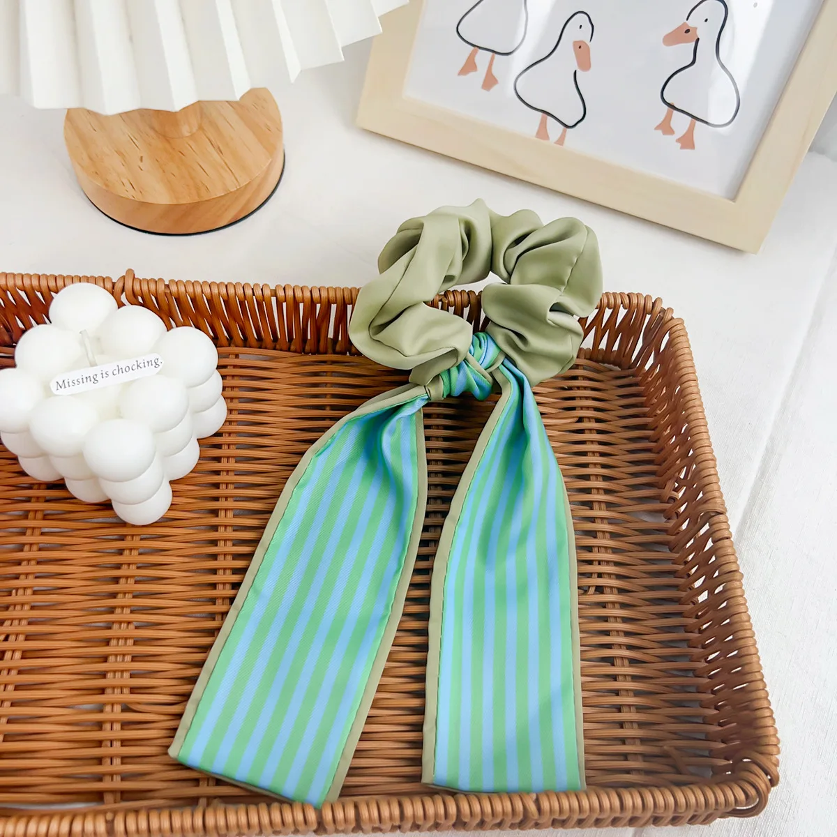 

Minimalist Scrunchie 1PC Linen Blend Hair Band Cottagecore Color-Block Head Tie Effortless Chic Hair Accessory