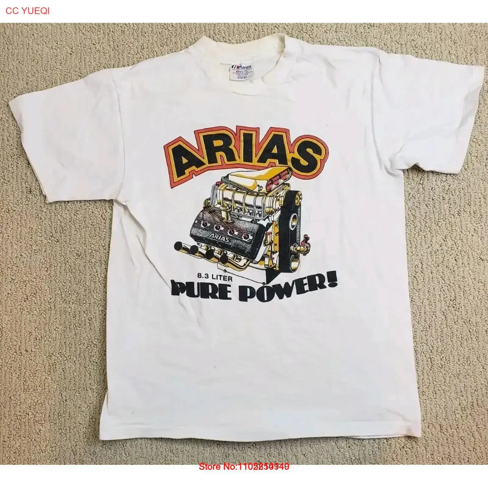 Vintage Arias 8 3-Liter-Motor Pure Power Rennwagen-Logo-T-Shirt M READ Washed Top für den Alltag, vielseitig, weich, Vintage
