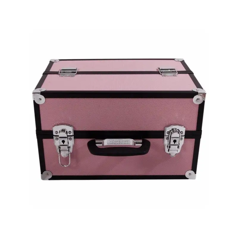 

Aluminum Makeup Train Case Jewelry Box Organizer in Pink - Portable Cosmetic Storage with Dividers and Mirror, Perfect for