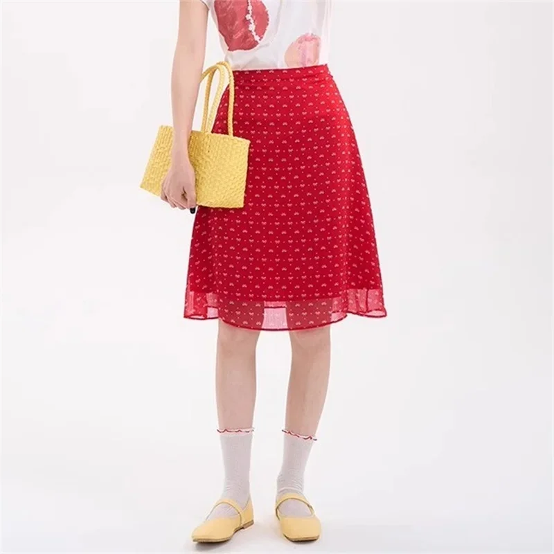 ใหม่หวานเกาหลีแฟชั่นฤดูร้อนกระโปรงผู้หญิงพิมพ์สูงเอว Slim Casual A-Line กระโปรงชีฟอง Faldas Mujer Jupe