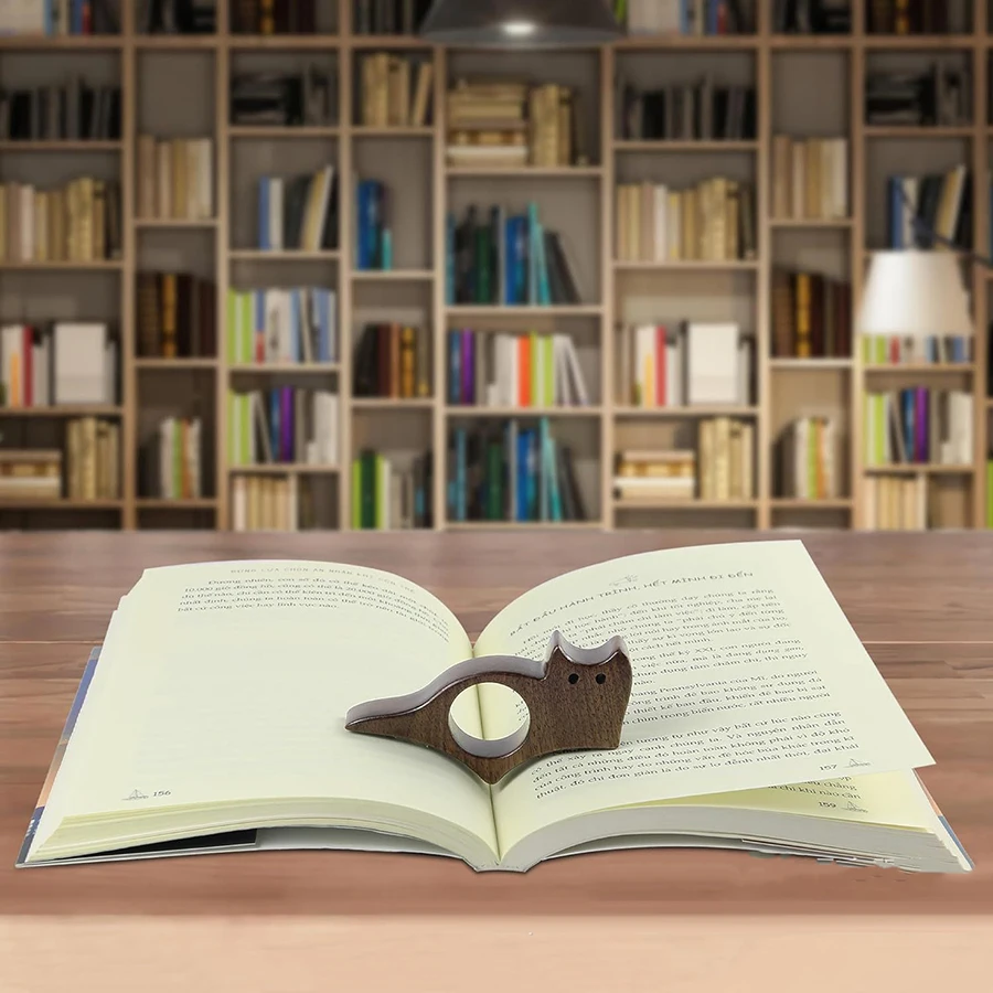 Marcador de Página de Madeira para Livros, com Design de Gato e Cachorro, Anéis Marcadores, Material Escolar, Guia de Páginas para Estudantes, Marcador de Página, Suporte de Página de Livro