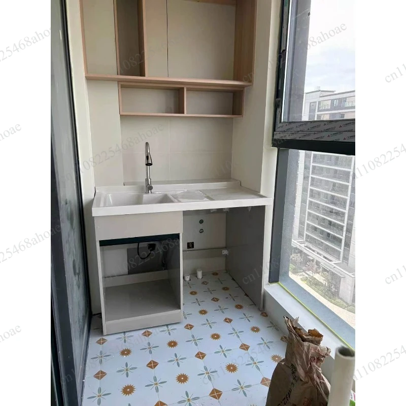 Integrated washbasin, washing machine countertop, balcony cabinet, sink with washboard, angled quartz stone sink, washing basin