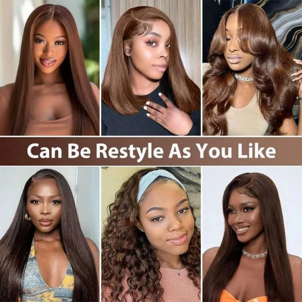 

#4 Chocolate Brown Bone Straight 13x4 Lace Front Wig Human Hair Pre Plucked Brazilian 46 Inch 13x6 HD Lace Frontal Wigs 200% Density For Women