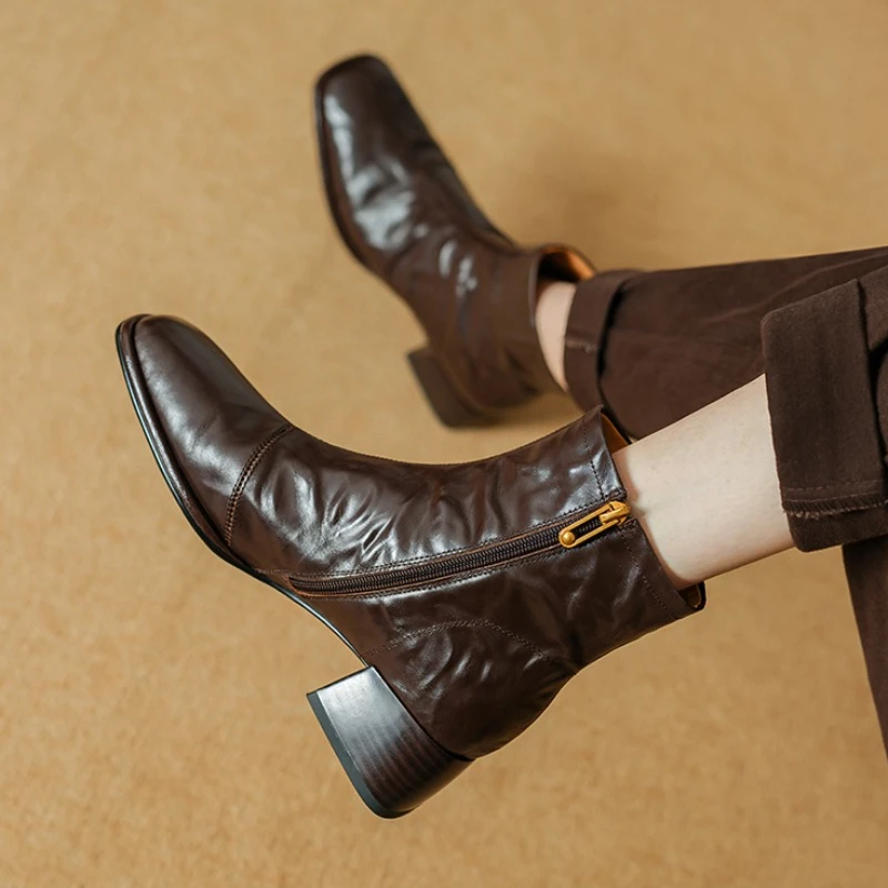 

Elegant Women Boots New High Heels Shoes Dress Party Winter 2025 Brand Chunky Chelsea Boots Square Toe Pumps Woman Zapatos Mujer