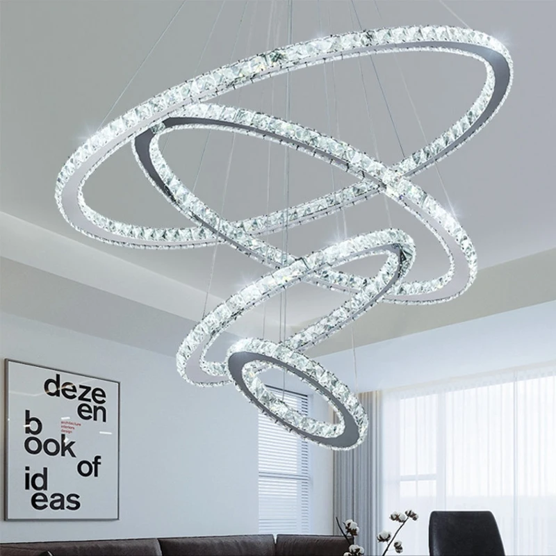 Imagem -02 - Moderno Led Pingente Lighs Decoração do Quarto Anel Brilho Dourado Lâmpada Regulável Luxo k9 Cristal Quarto Sala de Estar Lustre de Teto