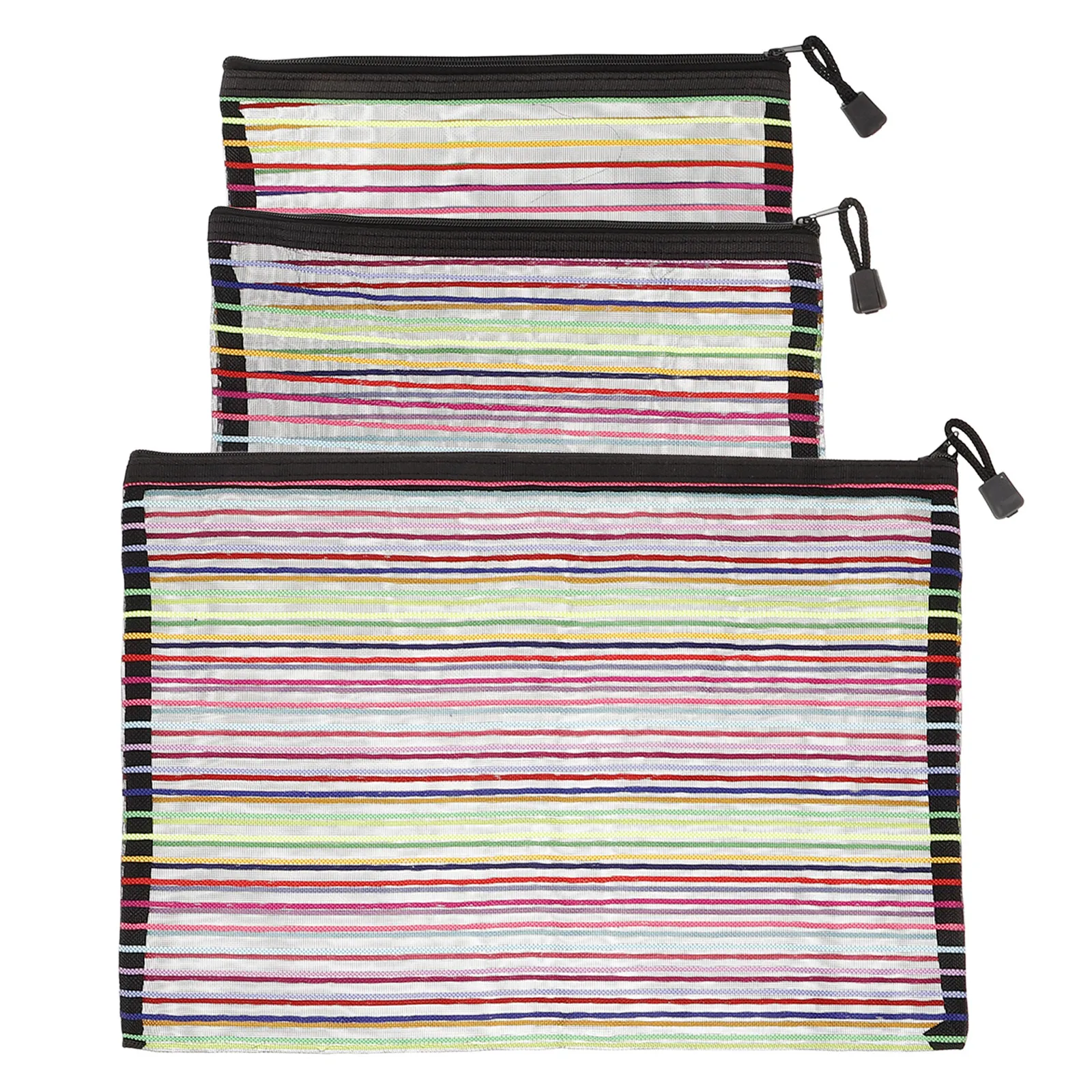 Nylon Mesh File Organizer Bags 3 Pack Colorful Zipper Document Holders for Stationery Phone Storage