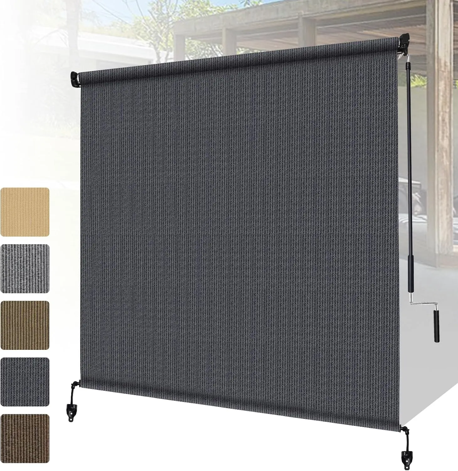 Patio Shades Roll Up Outdoor 9' W x 8' H, Cordless Roller Shade Blinds with 90% UV Protection, Exterior Sunshade Cloth Roll for Pergola Porch Gazebo Balcony, Blue Gray