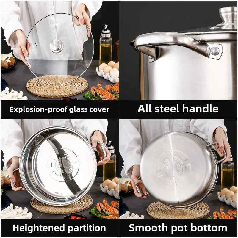 Double-flavor Hot Pot Hot Pot 304 Stainless Steel Induction Pot Hot Pot Household Large Capacity Double Flavor Pot Clear Soup Po
