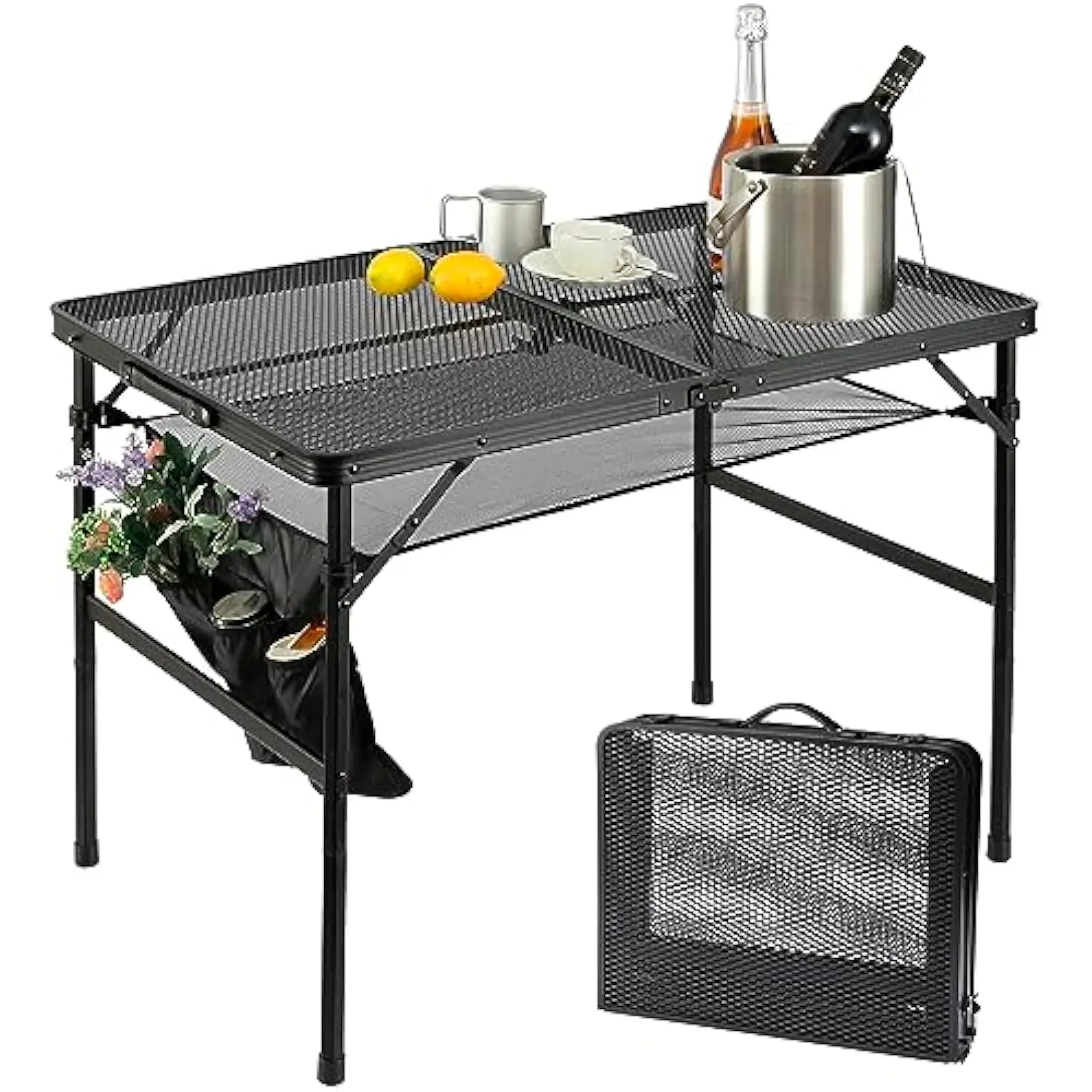 

Складной металлический походный стол с сетчатым слоем, легкий стол-гриль/уличный стол, 2 регулируемые высоты, портативный металлический стол