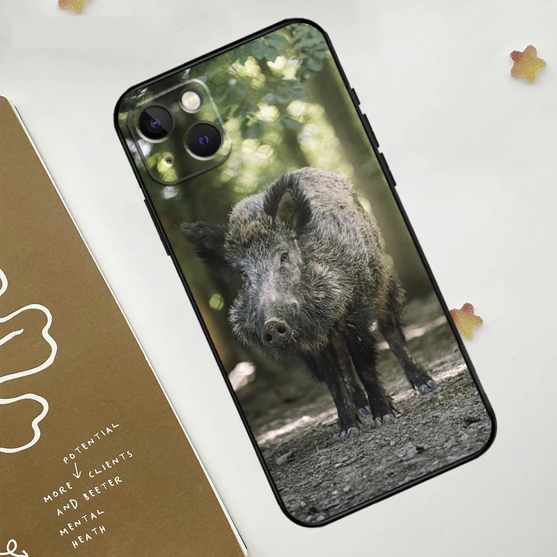 Wild Boar Pig Brown Phone Case For iPhone 11 12 13 14 15 16 Pro Max Mini XS Max X XR Plus Cover Coque