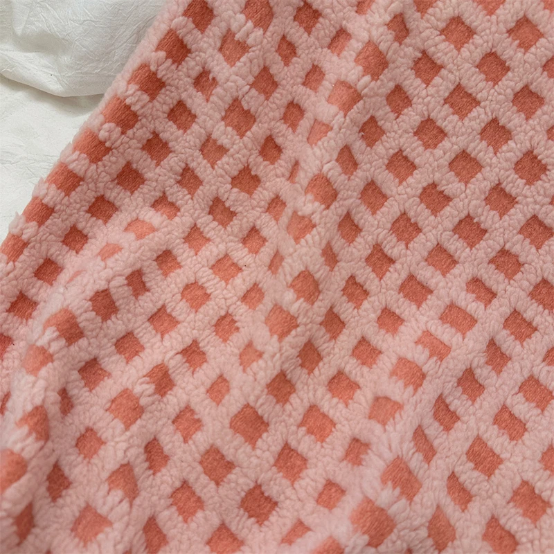 

50cm Lambswool Waffle Plaid Jacquard Fabric for Winter Coats Pajamas Sofa Pillowcases Pet Clothes Handmade DIY Sewing Fabrics