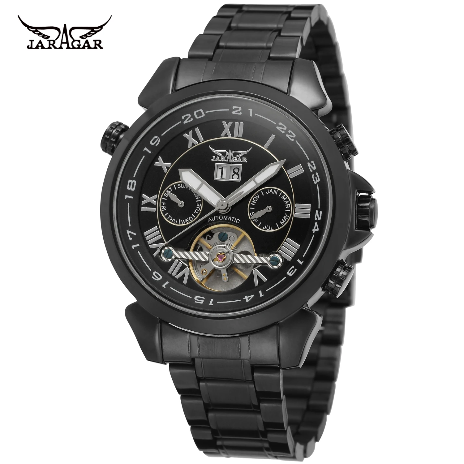 JARAGAR Original Luxury Tourbillon Automatic watch men Stainless Steel Elegant Mechanical Luminous Waterproof Male Wrist Watches