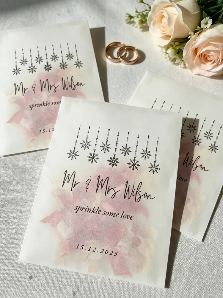 

Custom Christmas Wedding Confetti Envelopes Snowflake Pattern Biodegradable Peel and Seal Packets