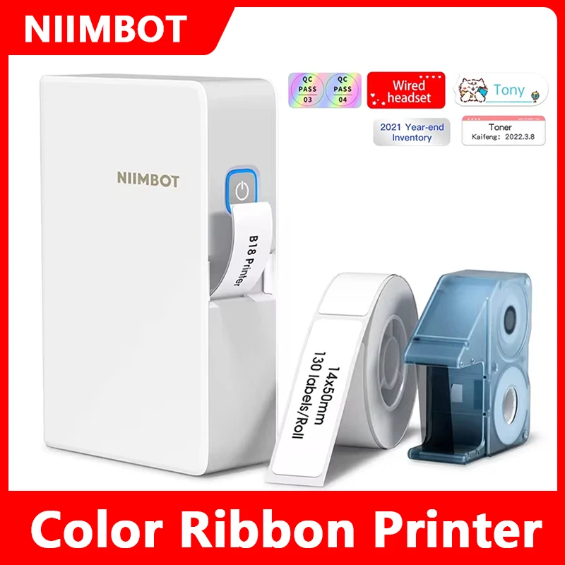 Niimbot B18 미니 휴대용 열전사 프린터, 무선 블루투스 휴대용 프린터, 자체 접착 라벨, 컬러 리본 스티커 기계 