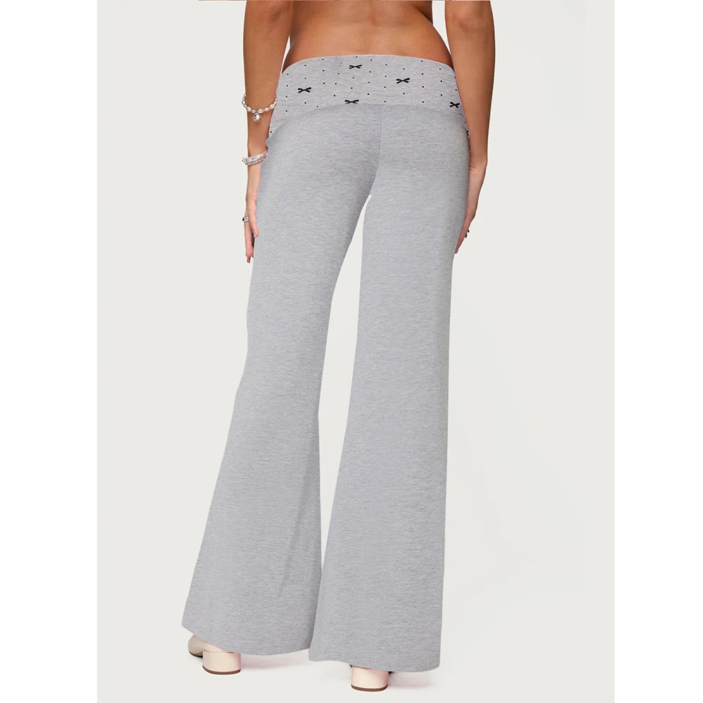 Mulheres primavera outono fairycore grunge listrado/bowknot impressão dobrar sobre calças retalhos ginásio de fitness yoga calças sportwear leggings