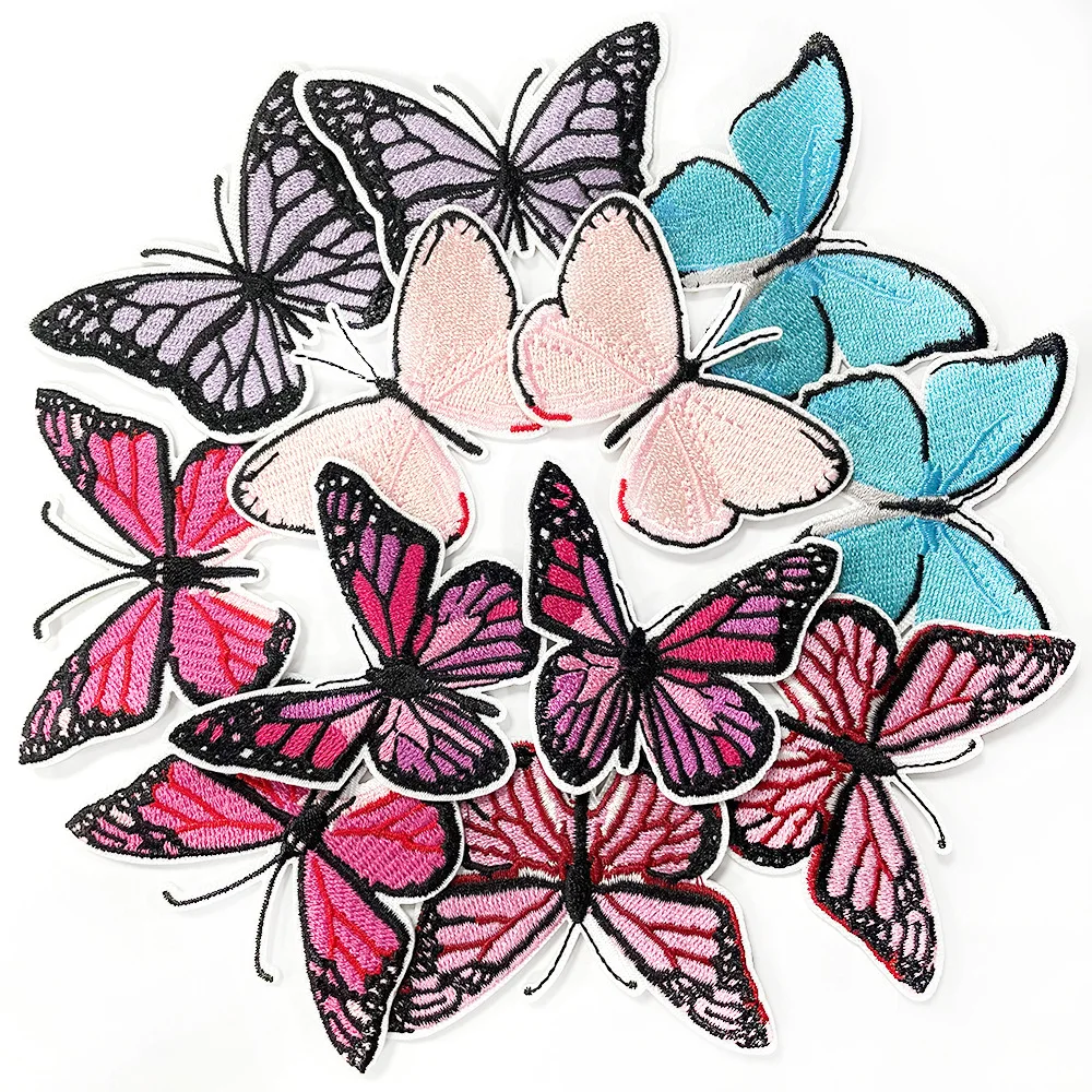 Parches termoadhesivos mariposa roja y azul bordados para ropa - imagen 5