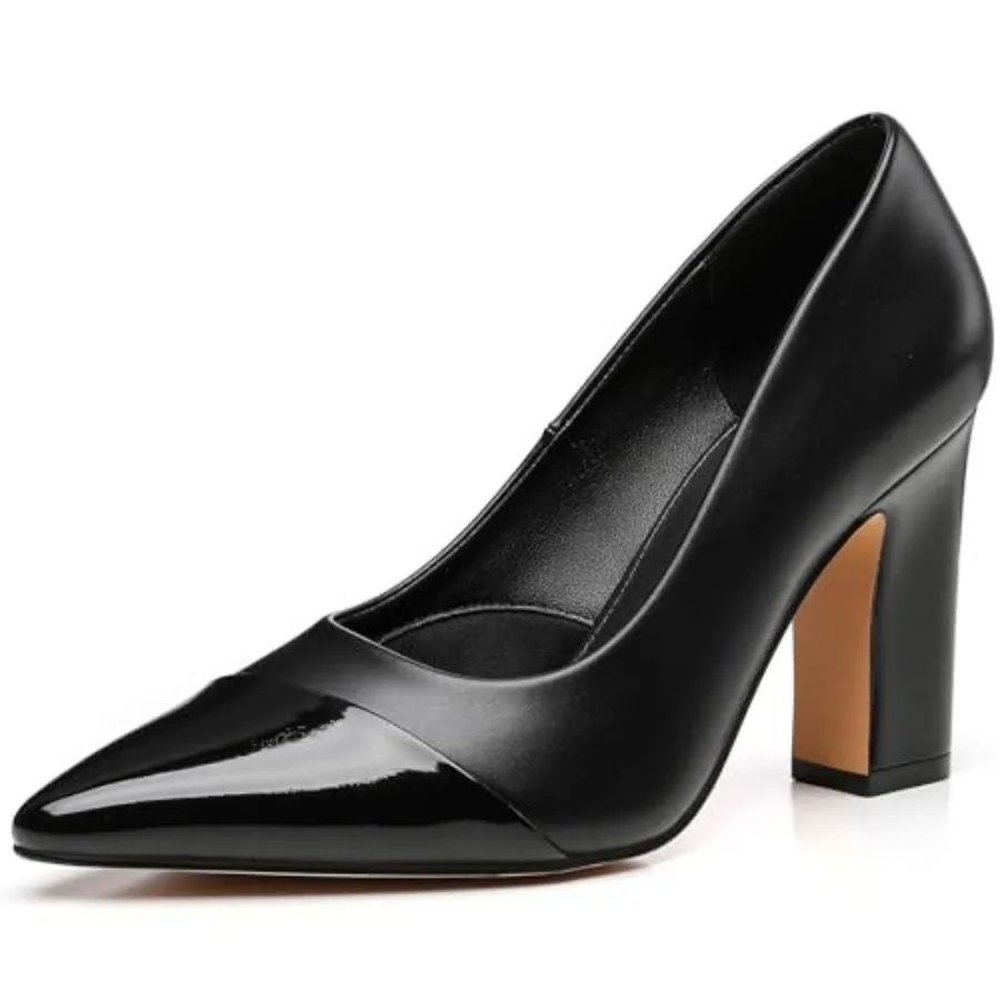 

Trary Heels for Women Closed Pointed Toe Chunky Pumps Shoes Women Block High Heels Comfortable Slip-On Dress Office Party Weddi