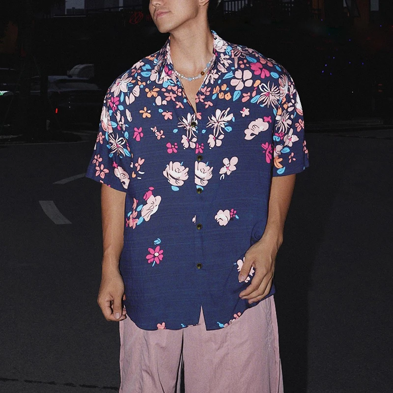 INCERUN الرجال قميص الأزهار الطباعة التلبيب قصيرة الأكمام زر الرجال الملابس الصيف عطلة الشارع الشهير عادية قمصان هاواي الرجال