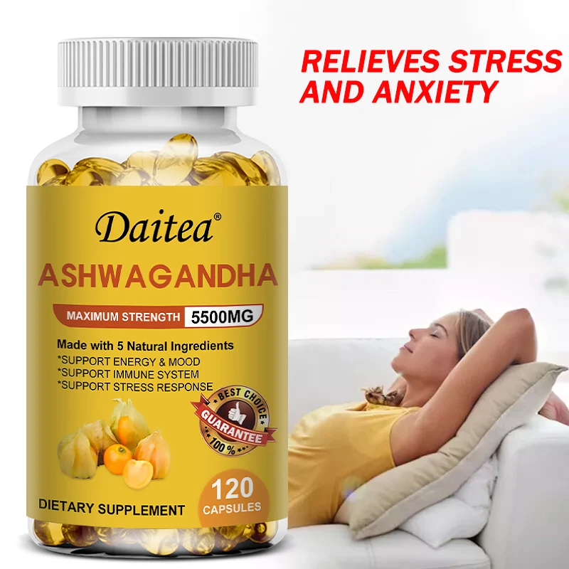 Ashwagandha Supplement Capsules - High Strength Extract - Relieves Stress and Anxiety, Helps Mood, Immunity, Energy