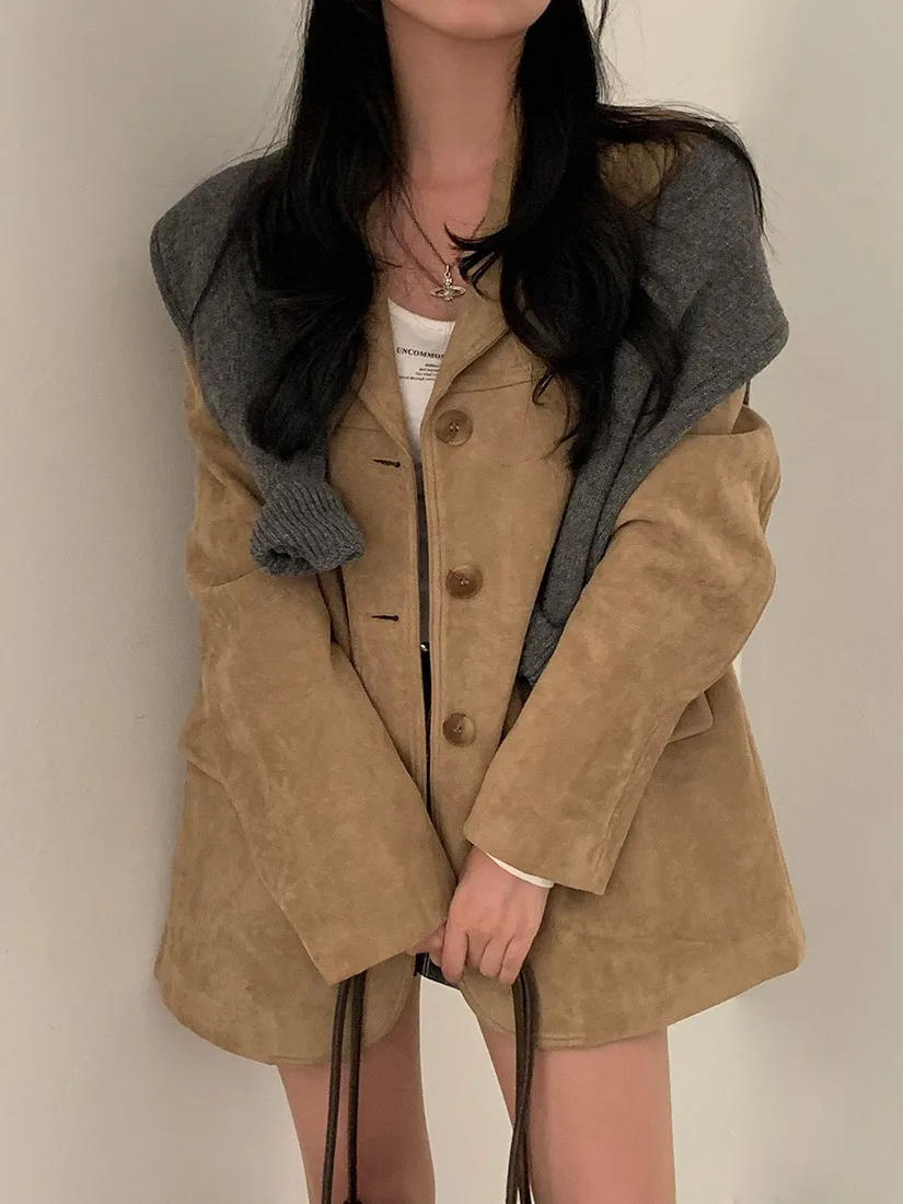 Reverie Style Women's Suit Jacket in Brown Color with Single Row of Buttons And Double Pockets for Business And Casual Wear