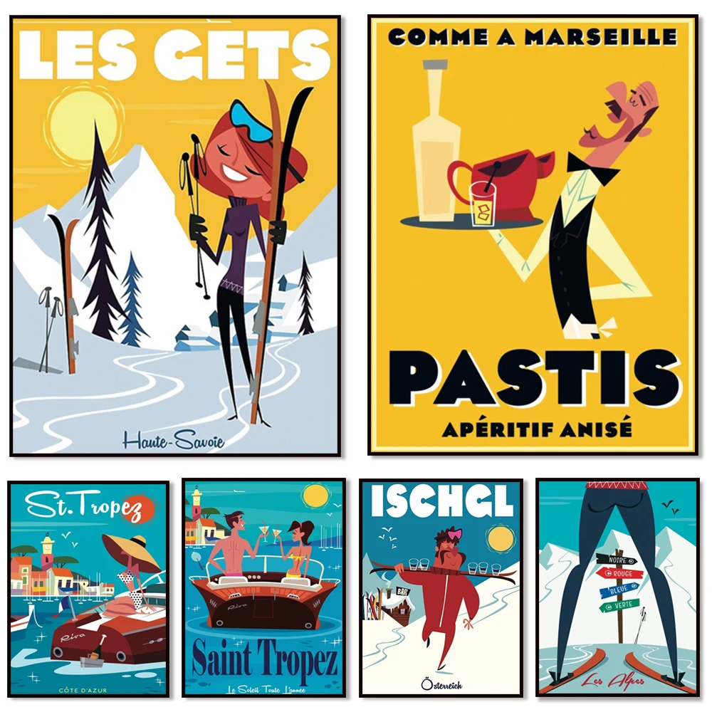 نيويورك، إيشل، زيرمات، شامونيكس، لا روسي منتجع التزلج، سانت تروبيز، إيشل، كرواتيا، فطائر اللحم، ملصق السفر فيلار سول أورلون