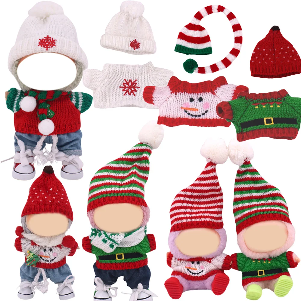 For Labubu Doll Clothes Christmas Pattern Style Outfit Sweater Hat Accessories Shoes For 17CM Doll Set,Christmas Gifts Kid Toys