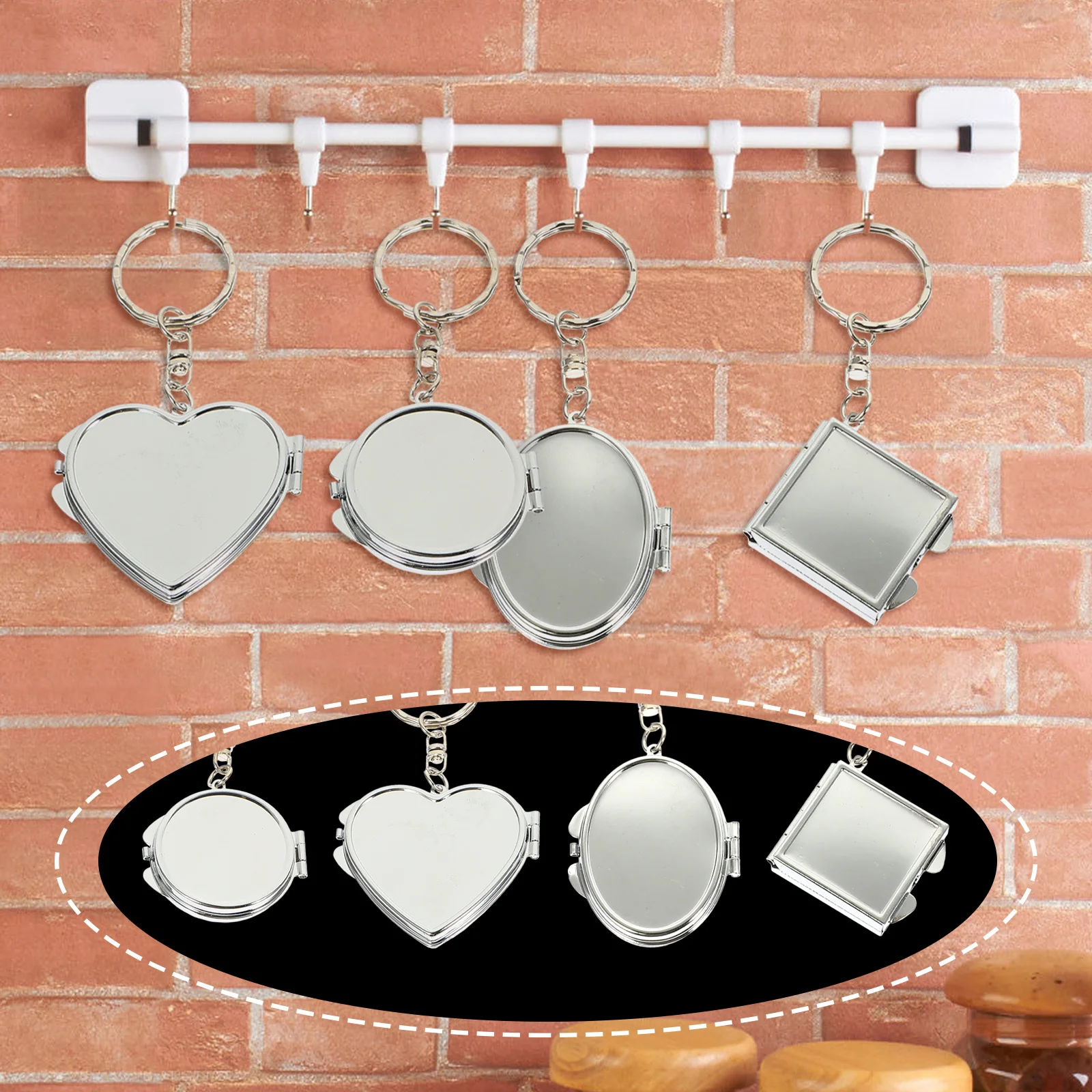 

8Pcs Double Sided Folding Metal Mirror Keyring Mini Portable Pocket Mirror Keychain Pendant DIY Keychain Supplies