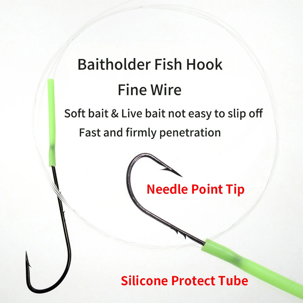 10 Stück Haken/Packung 1 # 4/0 Langschaftiger Feindraht-Bait-Hook mit vorgebundenem Nylon-Monofilament, Anti-Biss-Haken für Salzwasser-Angelausrüstung – Detail 3