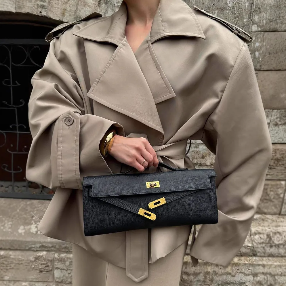 UMI MAO Khaki Lapel Long Sleeved Lace Up Short Windbreaker European American Fashion Temperament High-end Sense Trench Coat