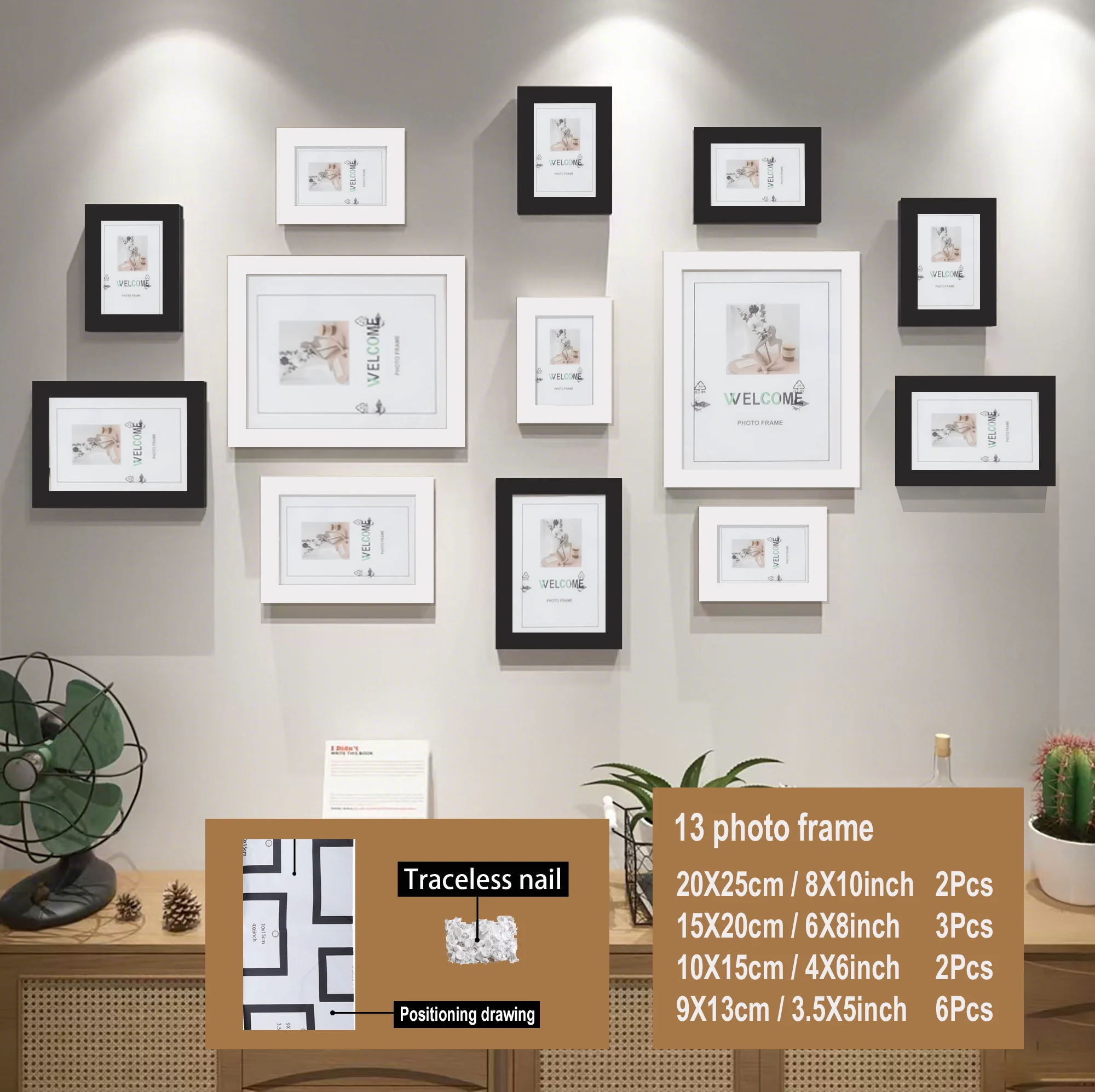 VCC 13-teiliges Bilderrahmen-Set aus Holz für die Wand, Zuhause, Büro, Dekoration, festliche Gedenkgeschenke – verschiedene Größen für Fotos 4