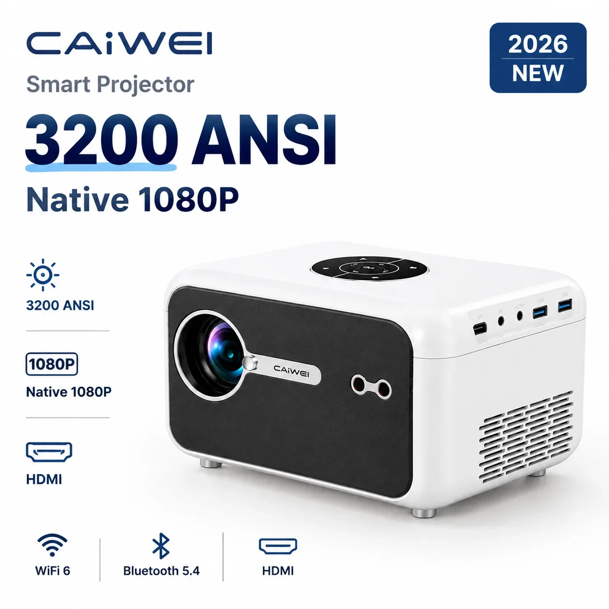 A6L 3200ANSI 4K Support Smart Projector with Netflix 1080P Auto Focus WiFi6 Bluetooth5.4 Dolby Audio Home Theater Projector 2026