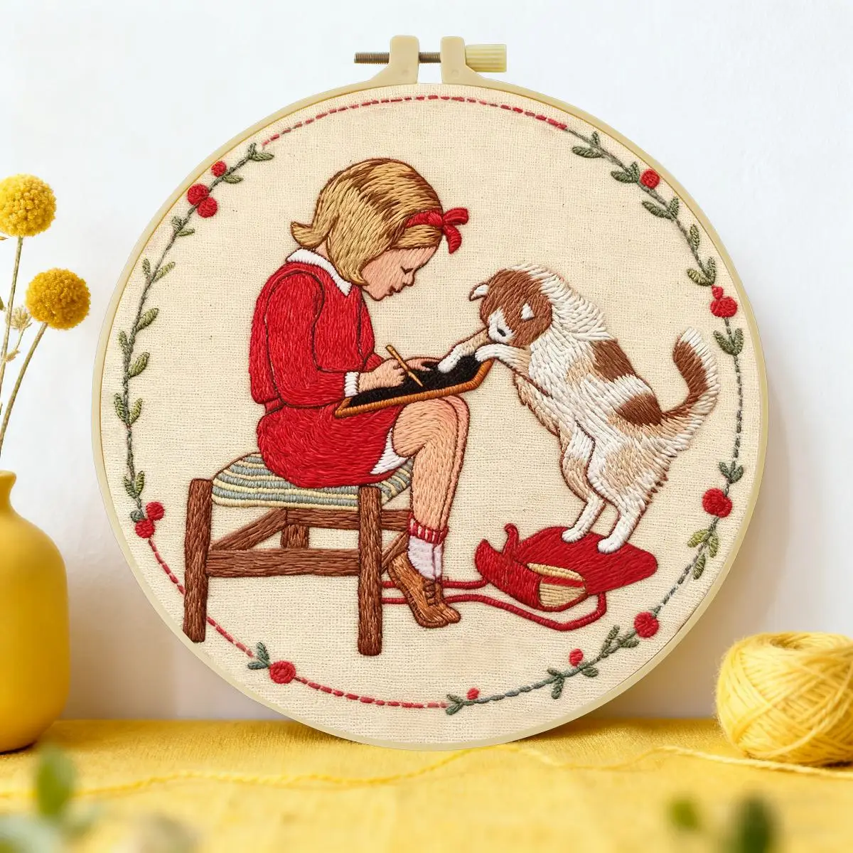 1 Stück 20X20CM/15X15CM 7,87/6,3 Zoll Mädchen und Katze Stickerei Starter-Kit DIY-Kit DIY-Stickerei-Set Handarbeiten Malerei – Detail 1