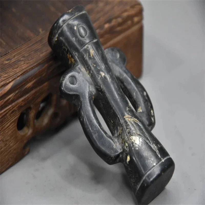 China Hongshan Culture Archaize Black Iron Meteorite Sculpture' War Drum 'Statue Handicraft Home Decoration