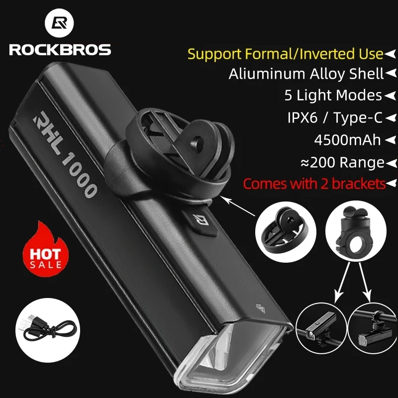 ROCKBROS Bicycle Light Type-C Rechargeable Light  MTB Road Bike Light LED Flashlight IPX6 Cycling Outdoor Headlight Accessories