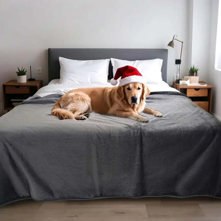 

Dog Blanket for Couch,Pee Proof Pet Blanket with 3Layer Protection,Reversible Sherpa amp Flannel Furniture Protector for Sofa Be
