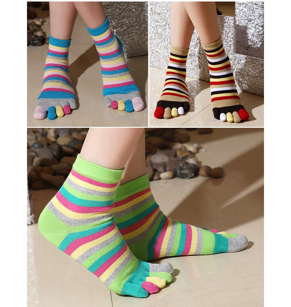 1/6 Paar Damen-Fünf-Finger-Socken, kurze Baumwollsocken, bunt, Regenbogenfarben, lässig, modisch, atmungsaktiv, warm, Harajuku, Happy Toe Socken, für Studenten – Detail 5