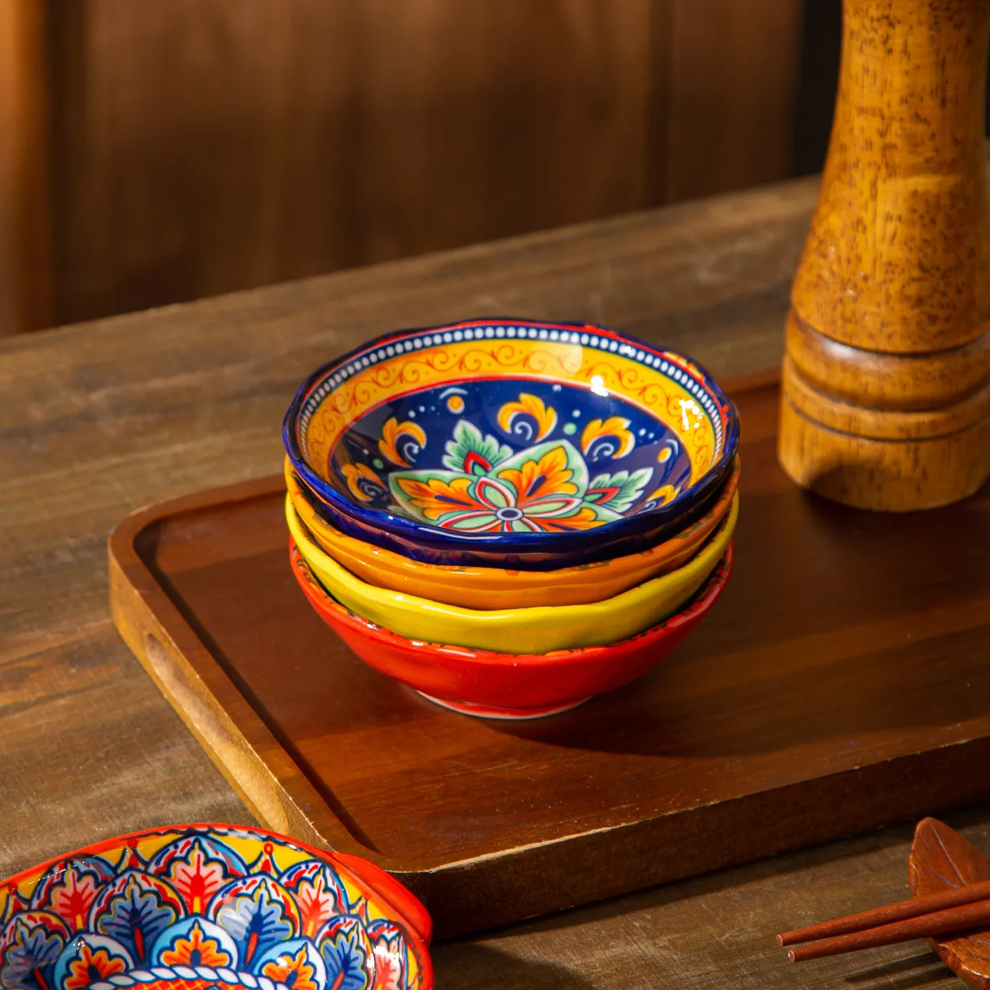 Platos de cerámica bohemios estilo retro para salsas, ideales para hot pot, aperitivos japoneses, platos pequeños, kimchi coreano y acompañamientos.