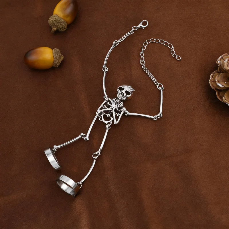 موضة جديدة لعيد الهالوين جمجمة بيع ساخن سوار قوطي داكن خاتم إصبع مجوهرات هيكل عظمي مخصصة للرجال والنساء