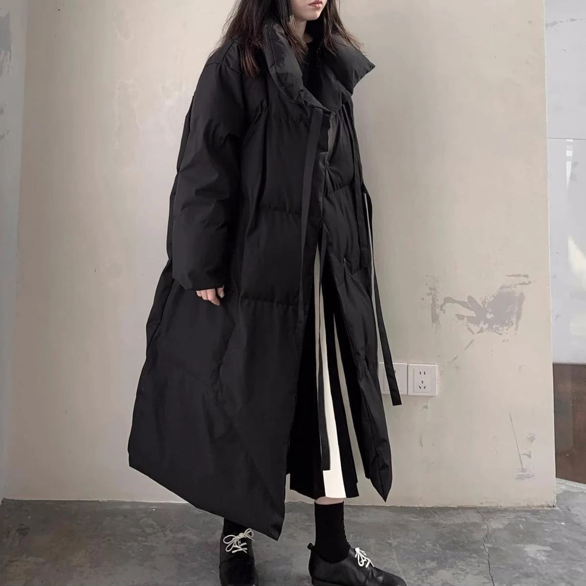 2024 New, Winter Casual Down Cotton Coats,Stylish Black Button Long Parkas Coat,Men\'s Women\'s,Winter Cotton Jackets, Overcoats